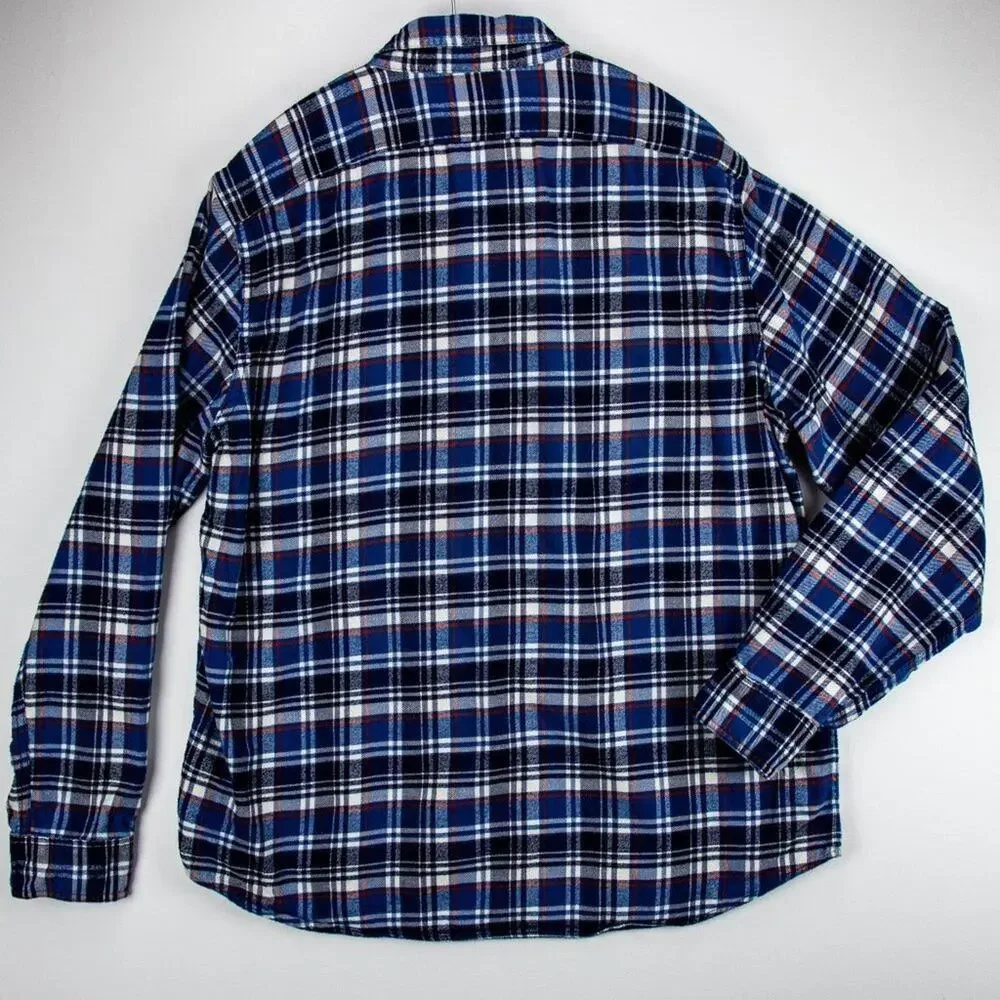 Men’s XL Flannel Shirt Blue Plaid 100% Cotton Long Sleeve Button Up J.Crew